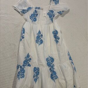 J Crew White Dress with Blue Floral Pattern